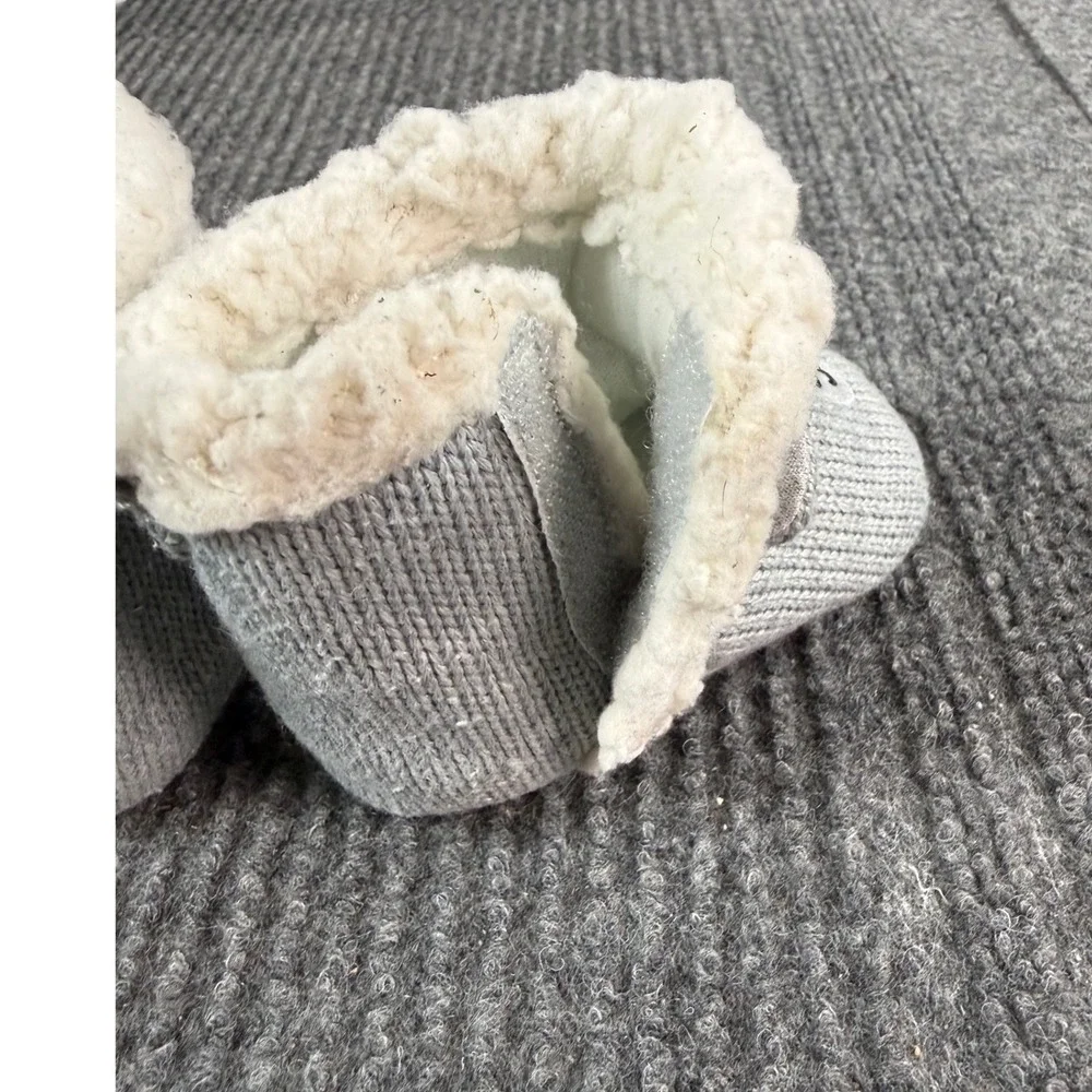 Just One You by Carters Baby Bear Knit Booties Grey Faux Shearling 0-3M